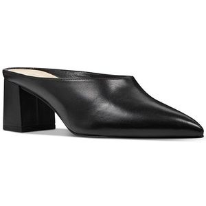 Nine West Black Pointed Leather Slip-On Mules with Block Heel